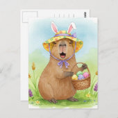 Carte postale de capybara mignon avec œufs de Pâqu (Devant / Derrière)