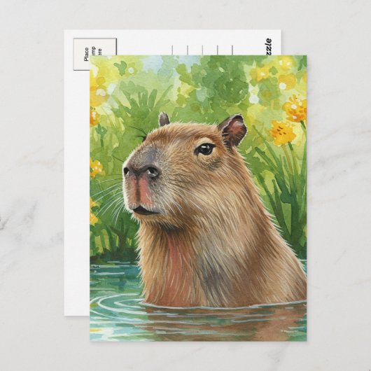 Carte postale de capybara mignon nature eau rivièr (Devant / Derrière)