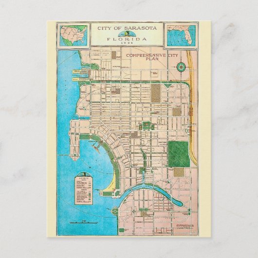 Carte postale de carte ancienne de Sarasota FL (Devant)