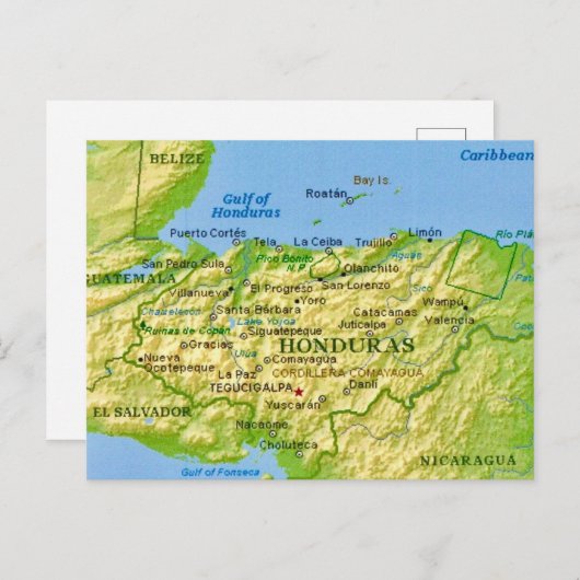 Carte postale de carte ancienne du Honduras (Devant / Derrière)