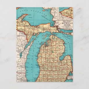 Carte postale de carte ancienne du Michigan State