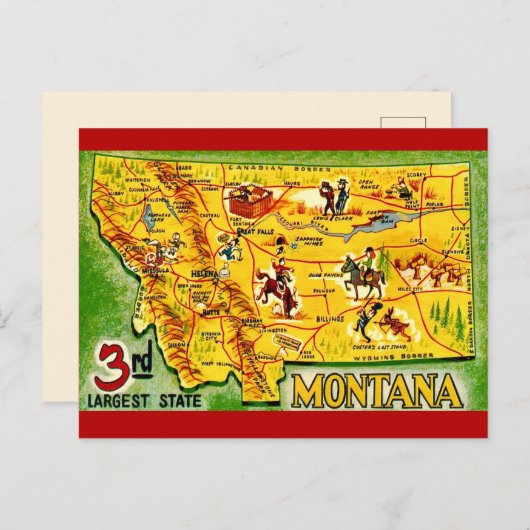 Carte postale de carte ancienne du Montana (Devant / Derrière)