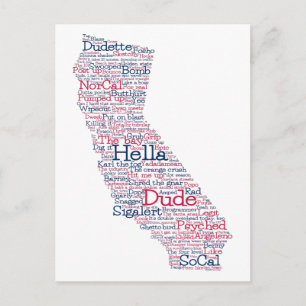 Carte postale de carte de Californie USA Slang Wor