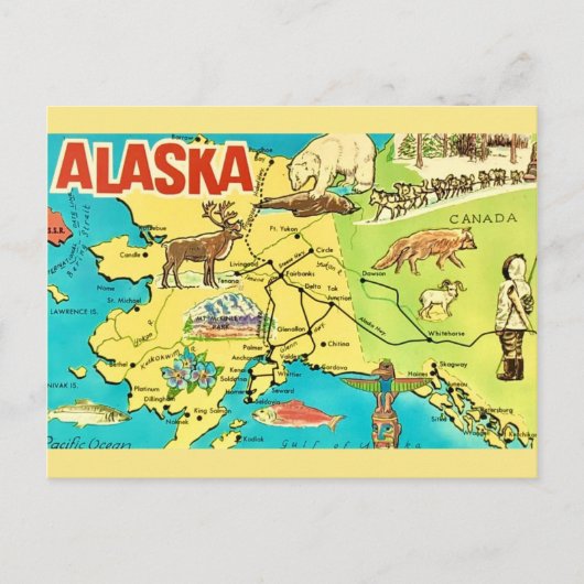 Carte postale de carte de l'Alaska vintage (Devant)