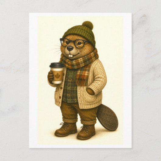 Carte postale de castor hipster (Devant)