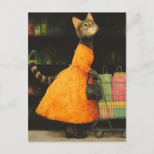 Carte postale de chat adorable faisant du shopping