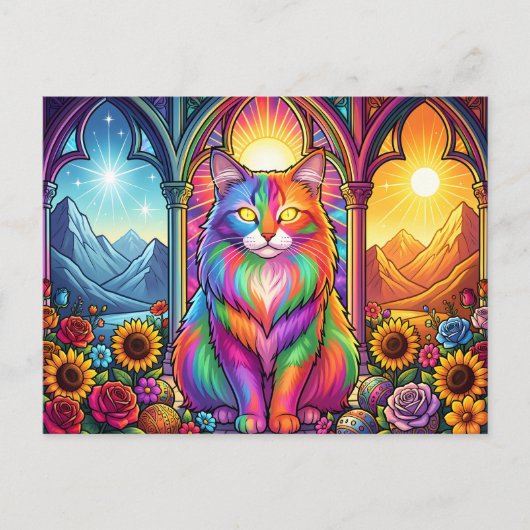 carte postale de chat arc-en-ciel (Devant)