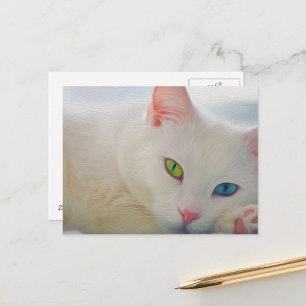 Carte postale de chat blanc mystique