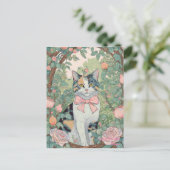 Carte postale de chat calico avec des fleurs (Debout devant)