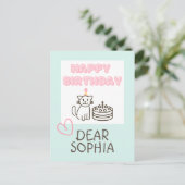 Carte postale de chat d'anniversaire bleu ciel et (Debout devant)