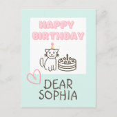 Carte postale de chat d'anniversaire bleu ciel et (Devant)