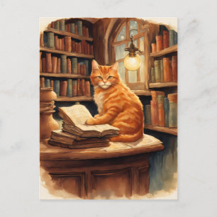 carte postale de chat de bibliothèque