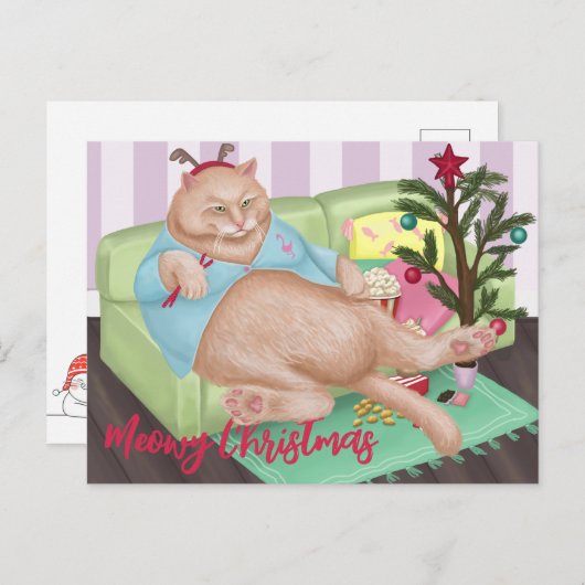 Carte postale de chat de Noël (Devant / Derrière)