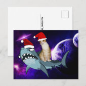 CARTE POSTALE DE CHAT DE NOËL DANS L'ESPACE SUR UN (Devant / Derrière)