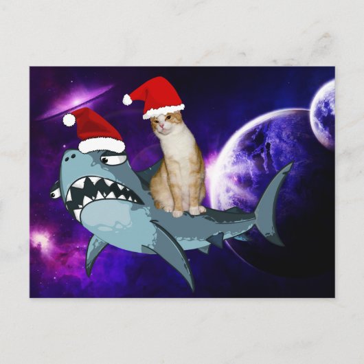 CARTE POSTALE DE CHAT DE NOËL DANS L'ESPACE SUR UN (Devant)