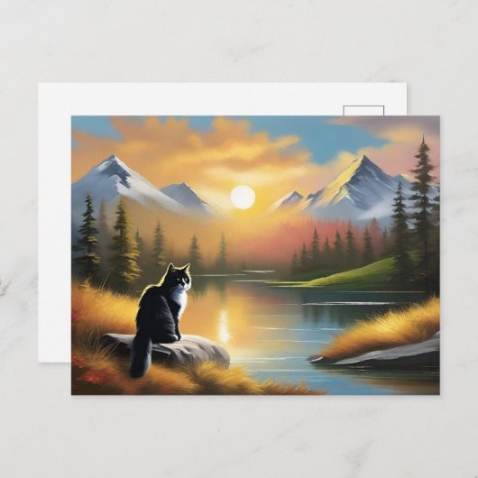 Carte postale de chat de style Bob Ross (Devant / Derrière)