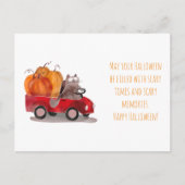 Carte postale de chat d'Halloween livrant une citr (Devant)