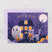 Carte postale de chat d'Halloween mignon et d'un f (Devant / Derrière)