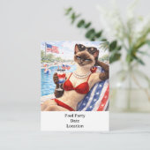 Carte postale de chat diva de piscine du 4 juillet (Debout devant)