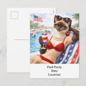 Carte postale de chat diva de piscine du 4 juillet (Devant / Derrière)