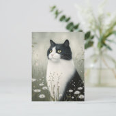 Carte postale de chat élégant noir et blanc (Debout devant)