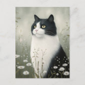Carte postale de chat élégant noir et blanc (Devant)