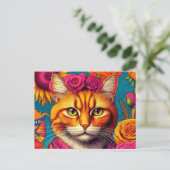 Carte postale de chat gingembre coloré ! (Debout devant)