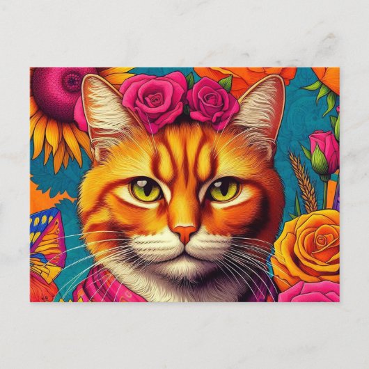Carte postale de chat gingembre coloré ! (Devant)