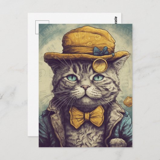 Carte postale de chat gris Cool (Devant / Derrière)