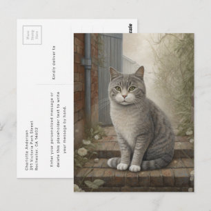 Carte postale de chat gris serein se détendant dan