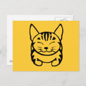 Carte postale de chat heureux (noir sur jaune) (Devant / Derrière)