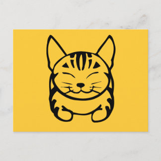 Carte postale de chat heureux (noir sur jaune)