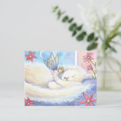 Carte postale de chat mignon endormi et fée (Debout devant)