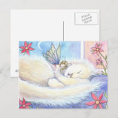 Carte postale de chat mignon endormi et fée (Devant / Derrière)