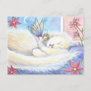 Carte postale de chat mignon endormi et fée