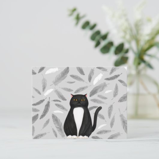 Carte postale de chat noir (Debout devant)