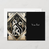 Carte postale de chat noir abstrait décoratif (Devant / Derrière)