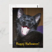 Carte postale de chat noir bâillant joyeux Hallowe (Devant / Derrière)