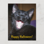 Carte postale de chat noir bâillant joyeux Hallowe (Devant)