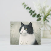 Carte postale de chat noir et blanc (Debout devant)