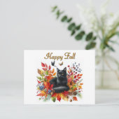 Carte postale de chat noir pour la saison d'automn (Debout devant)