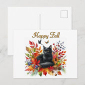 Carte postale de chat noir pour la saison d'automn (Devant / Derrière)