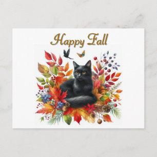 Carte postale de chat noir pour la saison d'automn