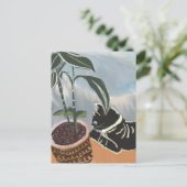 Carte postale de chat regardant les plantes d'inté (Debout devant)
