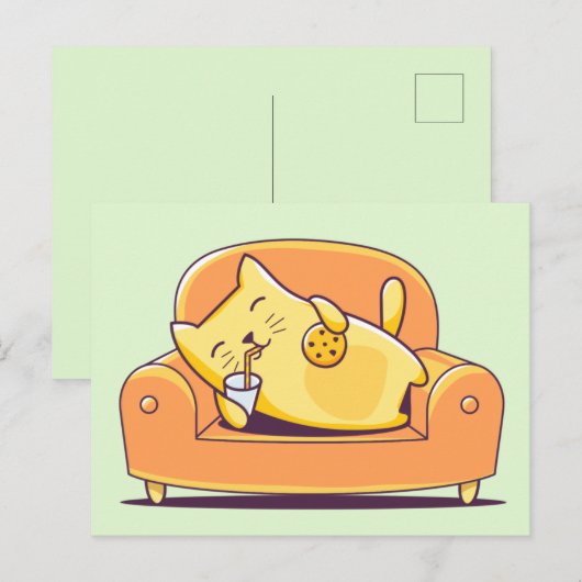 Carte postale de chat relaxant (Devant / Derrière)