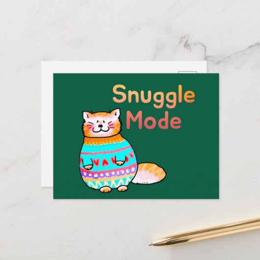 Carte postale de chat roux douillet en mode câlin (Devant/Arrière en situation)
