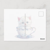 Carte postale de chaton dans une tasse fleurs bleu (Dos)