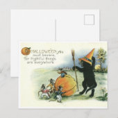 Carte postale de chaton de chat noir Halloween sou (Devant / Derrière)