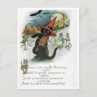 Carte postale de chaton noir Halloween souris