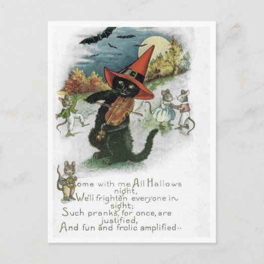 Carte postale de chaton noir Halloween souris (Devant)